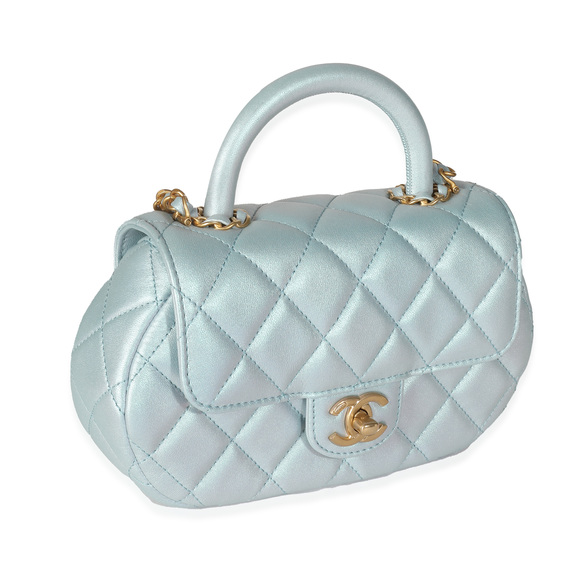 Chanel 24C Light Blue Iridescent Quilted Lambskin Small Top Handle Bag - Picture 3 of 8